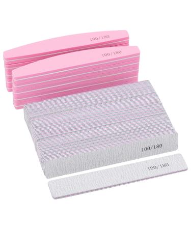 35 Count Nail Files and Buffers 100/180 Grits Rectangle Nail Files Double Sides Emery Boards Washable Buffering Sanding Blocks Manicure Tools Pink