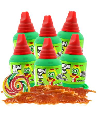 Pelon Pelo Rico Tamarind Flavored Mexican Candy Fiesta Party Favors Swirl Sticker Included 1 Ounce Mini Bottles (Pack of 6)