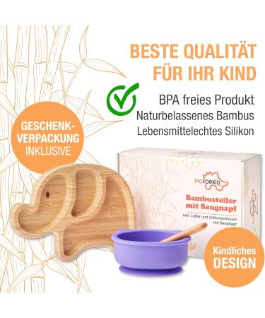 Shop PICFORKID High-Quality Children's Tableware Set - Bamboo Plate with Suction Cup Spoon & Silicone Bowl - Ideal Gift for Birthdays & BLW - Buy Online on SooperMarket.com