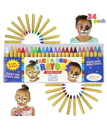 JOYIN 24 Colors Face Paint Safe & Non-Toxic Face and Body Crayons (Large Size 3 inch) Ultimate Party Pack Including 6 Metallic Colors for Birthday Toy Makeup Party Suppiles, Gifts for Kids Girls Boys