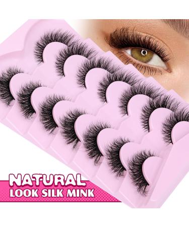 Buy 7 Pairs Cat Eye False Eyelashes - Natural Look Mink Fluffy 15mm 6D Volume Wispy Strip Lashes by PHKERATA - International Shipping Available - Buy Online on SooperMarket.com