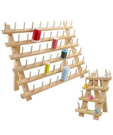 New brothread 60 Spools + 12 Spools Wooden Thread Rack/Thread Holder Organizer with Hanging Hooks for Embroidery Quilting and Sewing Threads - Mother + Baby Thread Rack