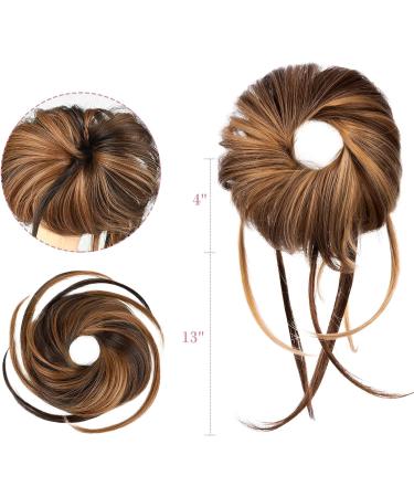 REECHO Super Long Messy Bun Hair Piece Extension - Dark Brown with Golden Brown Highlights - Buy Online on SooperMarket.com