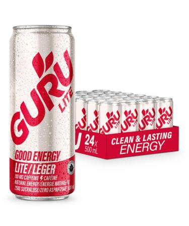GURU Lite Organic Energy Drinks Clean Energy Drink with Plant Based Natural Caffeine from Green Tea Low Calorie Gluten Free and Vegan Healthy Drinks 500mL (Pack of 12) Lite 500 ml (Pack of 12)