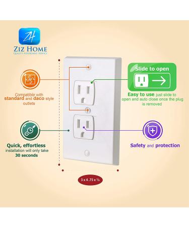 Ziz Home Self-Closing Childproof Outlet Covers | 4 Pack | White | Universal Electric Outlet Cover - Baby Proof Kit - Child Safety Wall Socket Plug - Durable ABS Plastic - Protection | Proofing - Buy Online on SooperMarket.com