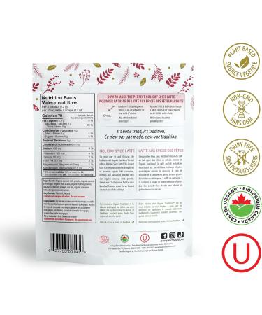 Organic Traditions Holiday Spice Instant Latte Limited Edition Seasonal Flavour Superfood Caffeine Free Dairy Free Drink Mix for Hot and Iced Latte Drink 150g/5.3oz Bag - Buy Online on SooperMarket.com