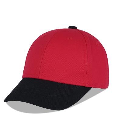 LANGZHEN 100% Cotton Outdoor Children's Kids Plain Baseball Cap Hat Adjustable Sun Hat for Girls Boys 2-4 Years Black Red