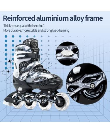 Adjustable Roller Blades Inline Skates for Kids & Adults | Light Up Outdoor Indoor Skates | Black Camo | Size Large (4-7 US) - Buy Online on SooperMarket.com