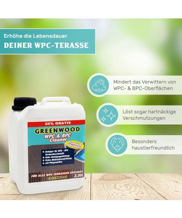 Greenwood WPC & BPC Cleaner | PH Neutral Concentrate for Terrace Planks | 2.5L - Eco-Friendly Cleaning Agents & Care Products - Buy Online on SooperMarket.com