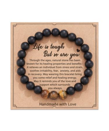 POWWA Get Well Soon Gifts Natural Stone Amethyst Healing Bracelet for Women Men Teen Girls Black-B