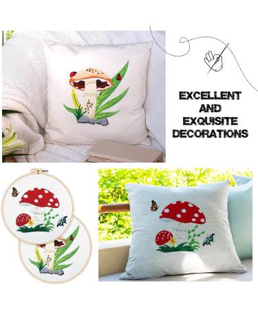 Embroidery Starter Kit: Mushroom Cross Stitch Set for Beginners - 5 Sets with Patterns, Instructions, Hoops, Needles & Threads - Buy Online on SooperMarket.com