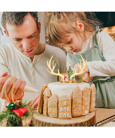 MAGICLULU 5pcs Antlers Happy Birthday Cake Topper Reindeer Antler Acrylic Cake Topper for Xmas Birthday Wedding Party Supplies Gloden - Buy Online on SooperMarket.com