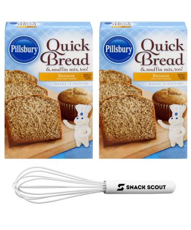 Pillsbury Quick Bread Banana Bread and Muffin Mix 14 Oz (Pack of 2) Bundle With Snack Scout Whisk