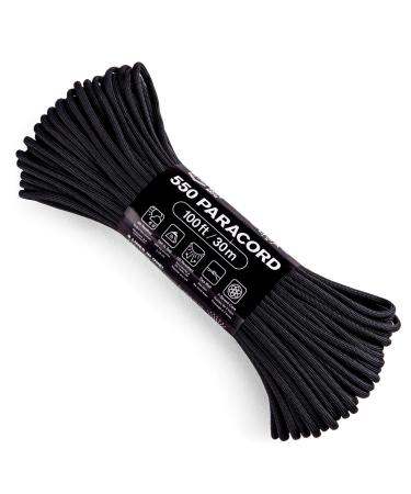 Atwood Rope MFG 550 Paracord 100 Feet 7-Strand Core Nylon Parachute Cord Outside Survival Gear Made in USA | Lanyards, Bracelets, Handle Wraps, Keychain Black