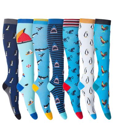 Leostep Funny compression stockings for women and men blood circulation long stockings support while cycling hiking traveling fishing flight L-XL Sea