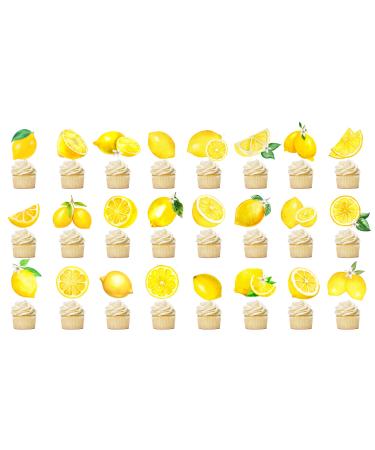 48pcs Lemon Dessert Cupcake Topper Summer Main Squeeze Party Theme Decor for Lemonade Engagament Party Baby Shower Birthday Party Cake Decorations Supplies
