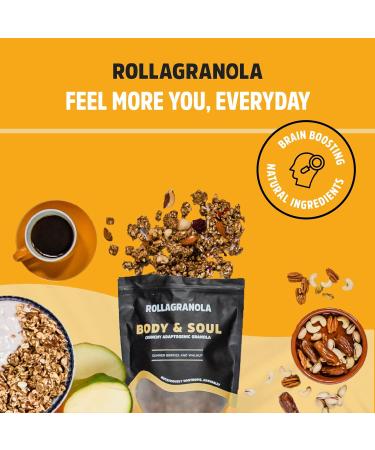 Rollagranola - Body & Soul Summer Berries & Walnut Oat Granola 10 x 40g Serving Gluten Free & Suitable for a Vegan Diet Crunchy Adaptogenic Granola Nutritiously Nootropic Naturally - Buy Online on SooperMarket.com