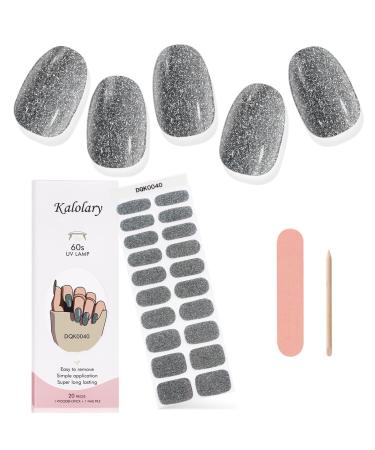 Kalolary Gel Nail Polish Strips Nail Gel Art Sticker Waterproof Full Nail Wraps Decal Sets with Nail File and Stick for Women Girls Nail Art Decor (UV/LED Lamp Required) (Shiny Grey)