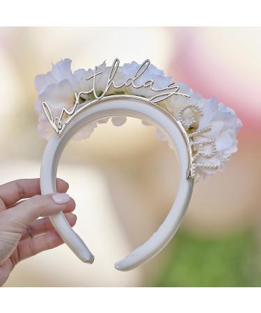 Ginger Ray Birthday Girl Headband with Artificial Flowers and Pearls Party Wearable Headband