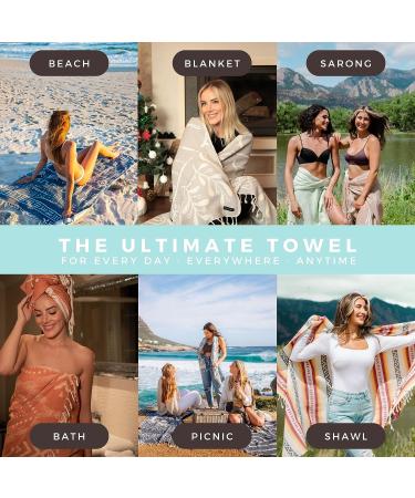 FESHKA Sand Free Turkish Beach Towel 37x67 - Quick Dry, Oversized, Lightweight - 100% Organic Turkish Cotton - Summer Waves (Turquoise) - Ideal for Travel - Buy Online on SooperMarket.com
