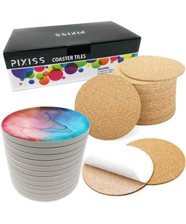 12 Pack Ceramic Tiles for Crafts Coasters Round White Tiles Unglazed 4-Inches with Cork Backing Pads for Alcohol Ink or Acrylic Pouring DIY Make Your Own Coasters Mosaics Painting Projects