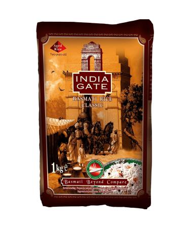 INDIA GATE Classic Basmati Rice (from India fine long grain) aromatic bulk pack - 1 pack (1 x 1 kg) Multipack Classic 1 KG