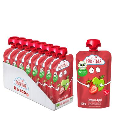FruchtBar organic squeezy strawberry apple fruit puree in a squeeze bag for babies from 6 months & children 8x 100g