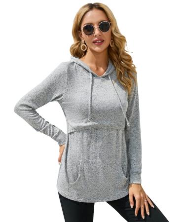 Sosolism Women's Nursing Hoodies Maternity Breastfeeding Tops Long Sleeve Pregnancy Sweatshirt M Light Grey