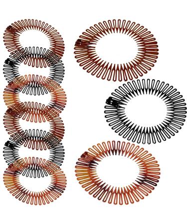 9 Pieces Full Circular Stretch Comb Flexible Plastic Circle, Hair Comb Headband Hairband Holder for Women Girls, 3 Colors (Black, Coffee, Tortoise Shell) Black,Classic Colors,Coffee,Tortoise Shell