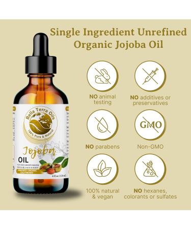 Buy Bella Terra Organic Jojoba Oil 4oz - Cold-Pressed Non-Comedogenic Enriched with Vitamin C & E for Perfect Skin - International Shipping Available - Buy Online on SooperMarket.com