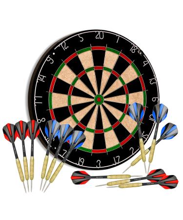 Tian ma Sisal Bristle Dartboard 17.7x1.5 in Staple-Free Bullseye 12 Steel Tip Darts 18g Dartboards Mounting Kits Included Supv I