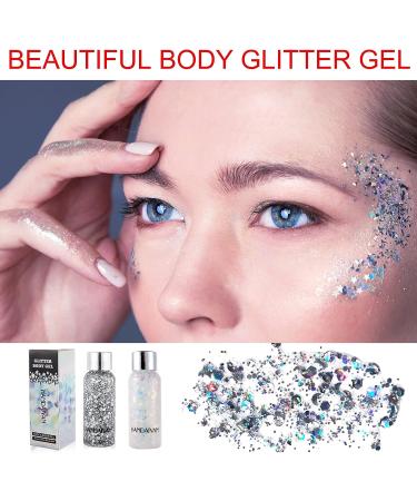 Sparkling White Body Glitter Gel for Face, Eyes, Hair - Long Lasting Mermaid Scales Makeup for Festival, Party, Halloween - Women, Kids - Buy Online on SooperMarket.com