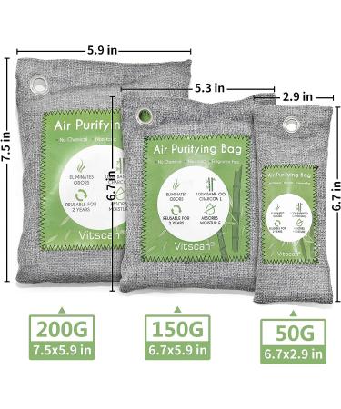 12 Pack Bamboo Charcoal Air Purifying Bags - Odor & Moisture Absorber for Home, Car, Closet - Natural Activated Charcoal Bags - Pet & Shoe Deodorizer - Odor Eliminators (6x50g + 6x150g) - Buy Online on SooperMarket.com