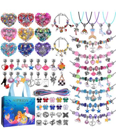 AIPRIDY Charm Bracelet Making Kit DIY Craft for Girls  Unicorn Mermaid Crafts Gifts Set for Arts and Crafts for Girls Teens Ages 6-12 (150 Pieces)