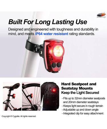 Cygolite Hotshot Pro 200 Lumen Bike Tail Light | USB Rechargeable | 6 Night & Daytime Modes | Adjustable Flash Speeds | IP64 Water Resistant - Buy Online on SooperMarket.com