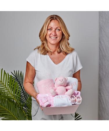 Baby Box Shop Personalised Baby Gift Set - 12 Essentials + 3 Personalised Gifts for Newborn Baby Girl - Pink Hamper Basket - Buy Online on SooperMarket.com
