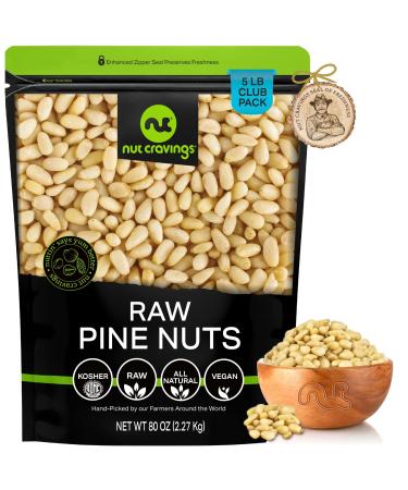 Raw Pine Nuts Pignolias, Unsalted, Shelled, Superior to Organic (80oz - 5 LB) Bulk Nuts Packed Fresh in Resealable Bag - Healthy Protein Food Snack, All Natural, Keto Friendly, Vegan, Kosher - Prime 5 Pound (Pack of 1)