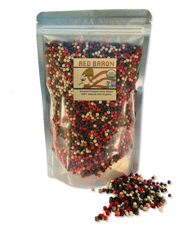 Red Baron Gourmet Peppercorn Blend for grinder, Organic, 100% Natural, Paleo, keto and vegan friendly, Non GMO, no artificial color(10 oz-5/8 lb), Rainbow Blend Peppercorn Whole Black peppercorn, pink peppercorn -red peppe…