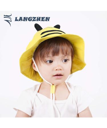 LANGZHEN Baby Girls Sun Protection Hat | Adjustable Toddler Kids Wide Brim Play Hat | Yellow Bee Design | 6-12 Months - Buy Online on SooperMarket.com