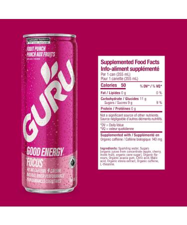 GURU Organic Energy Drink | Variety Pack 355ml | Feel Great and Stay Focused Longer with Plant-Based Energy Natural & Organic Ingredients Low Calories and Great Taste | (Pack of 12)  - Buy Online on SooperMarket.com