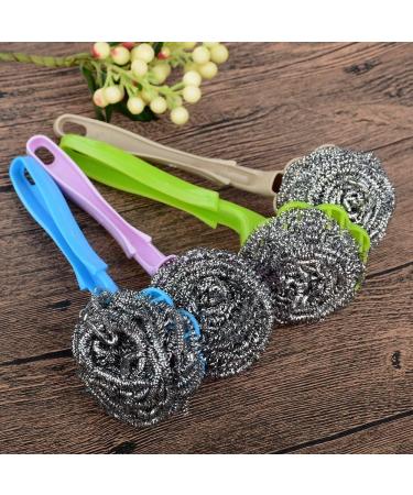 UTENEW Stainless Steel Wool Scourer Sponges Scrubbers Scouring Pads with Handle 2 Pack for Kitchen Bathroom - Buy Online on SooperMarket.com