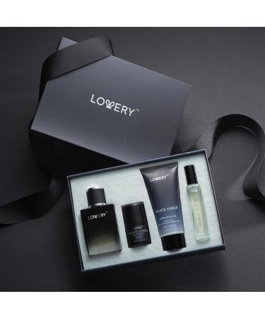 Mens Valentines Gifts Black Amber Mens Perfume 4 in 1 Deodorant & Cologne Gift Set - 4pc Mens Cologne Set - Parfum Antiperspirant Deodorant Stick Aftershave Gel Masculine Birthday Perfumes for Men - Buy Online on SooperMarket.com