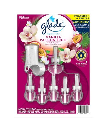 Glade PlugIns Scented Oil Refills + Warmer Vanilla Passion Fruit 6ct Kit