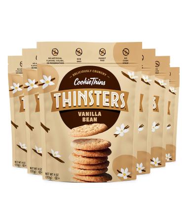THINSTERS Cookie Thins Cookies, Vanilla Bean, 4oz (Pack Of 6), Non-GMO, Peanut Free, No Corn Syrup, Crunchy Cookies, No Artificial Flavors, Colors, or Preservatives