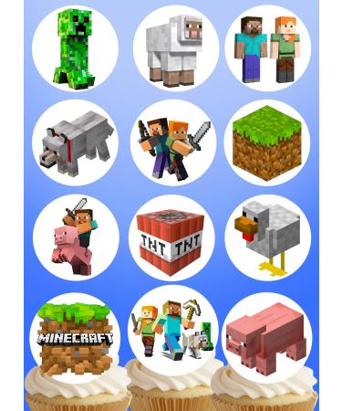 Pre-Cut Minecraft 1A Edible Stand up Wafer Paper Cupcake Toppers Cake Decorations Birthday Party (12)