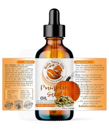 Buy Bella Terra Organic Pumpkin Seed Oil 4oz - Nutrient-Rich Oil Abundant in Vitamin C & E for Skin Purity - International Shipping Available - Buy Online on SooperMarket.com