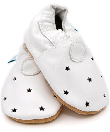 Dotty Fish Soft Leather Baby Shoes | Non-Slip Suede Soles | Toddler Boys 0-6 Months to 4-5 Years | White Stars Design - Buy Online on SooperMarket.com