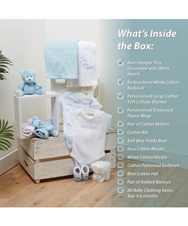 Baby Boy Personalised Gifts Set - 12 Essential Items for Newborn with 2 Customised Baby Gifts - Blue Baby Box Hamper - Buy Online on SooperMarket.com