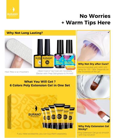 BURANO Poly Extension Gel Nail Kit - 6 Colors Builder Set for DIY Nail Art - Green Poly Nail Gel Kit for Beginners & Professionals - Buy Online on SooperMarket.com