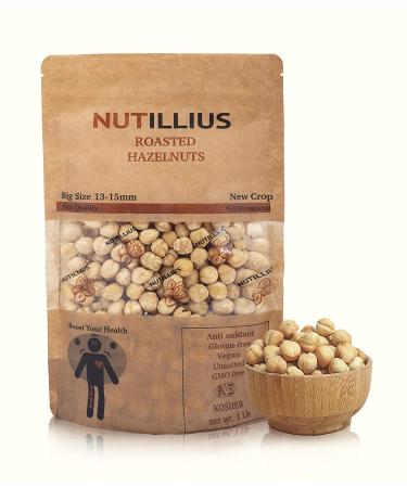 NUTILLIUS Premium Roasted Hazelnuts 1Lb Resealable Bag - Gluten Free, Vegan, GMO Free, Kosher Certified, Healthy Snack - 13-15mm Size - Buy Online on SooperMarket.com